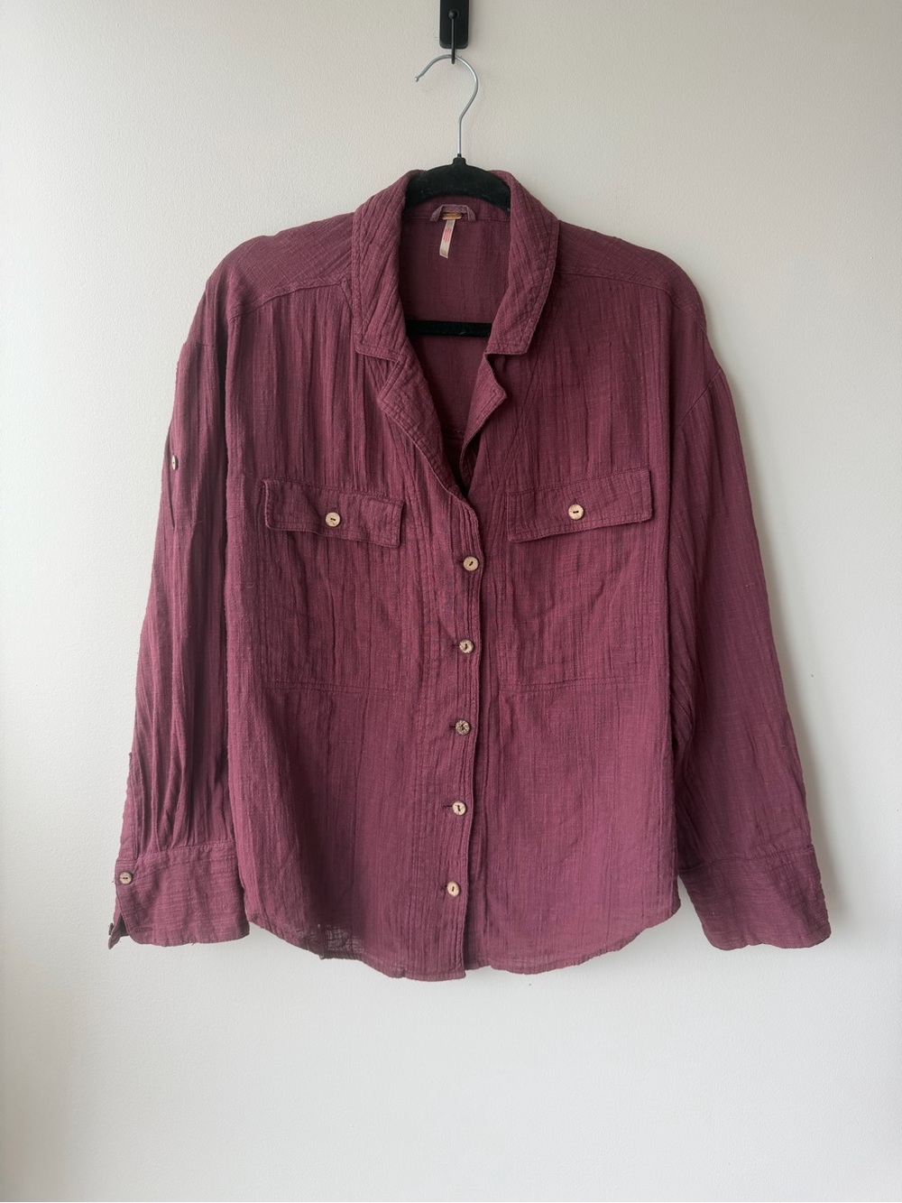 Free People Burgundy Button Down Shirt